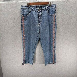 Jean Bay Denim Jean Embroidered Floral  Hit  on Leg Vintage Pockets Size 14